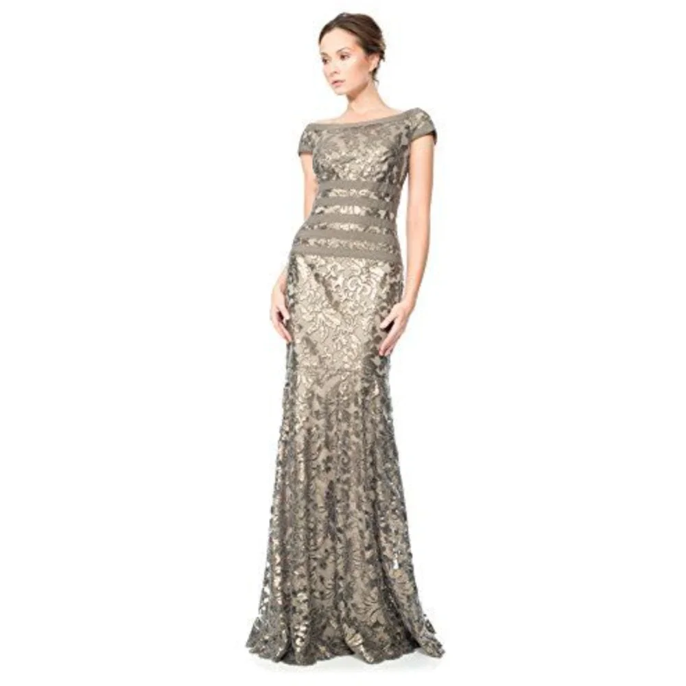 Tadashi Shoji Mesh Sequin Mermaid Gown in Smoke Pearl Size‎ 6